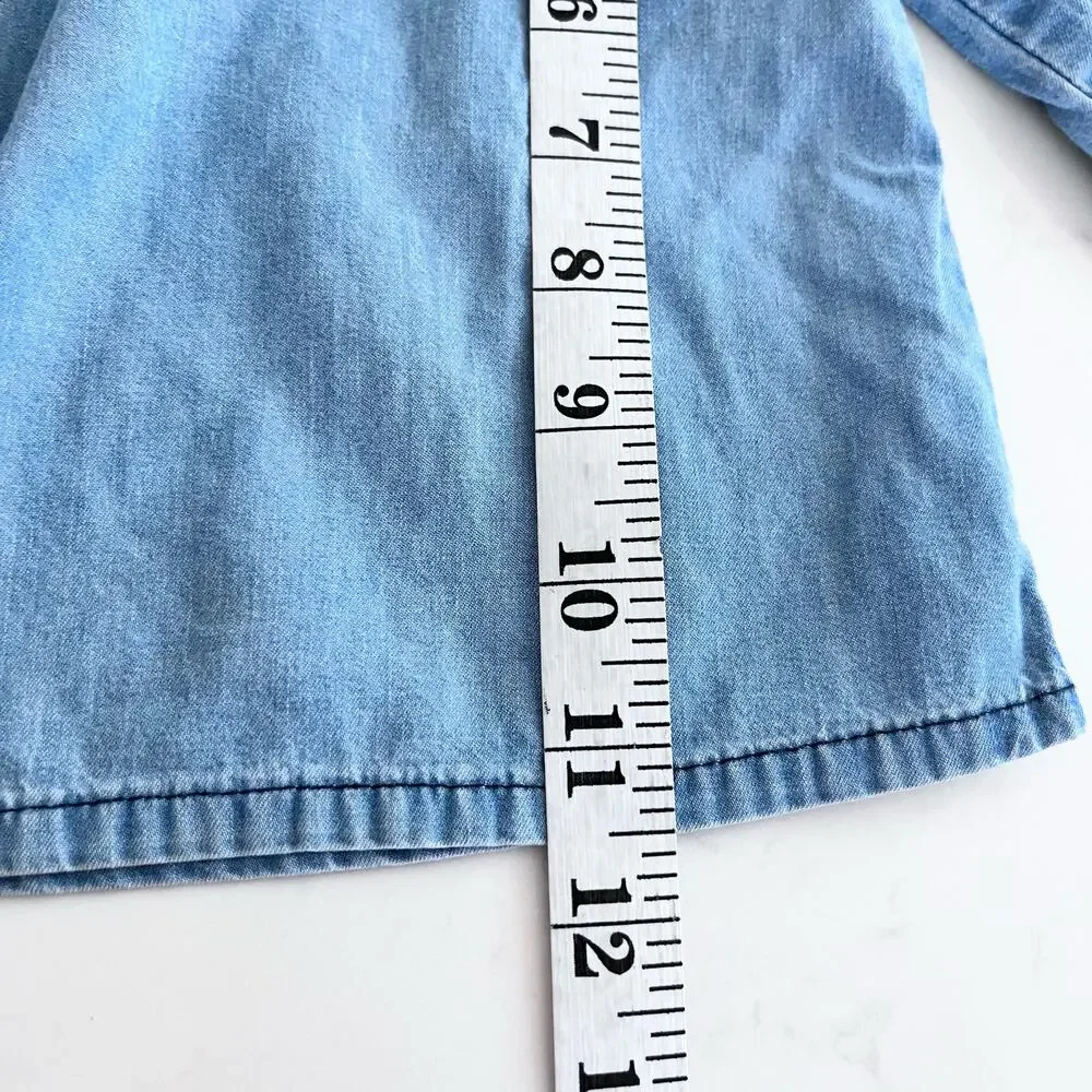 Zara girls blue denim chambray smocked top blouse size 9-12 months